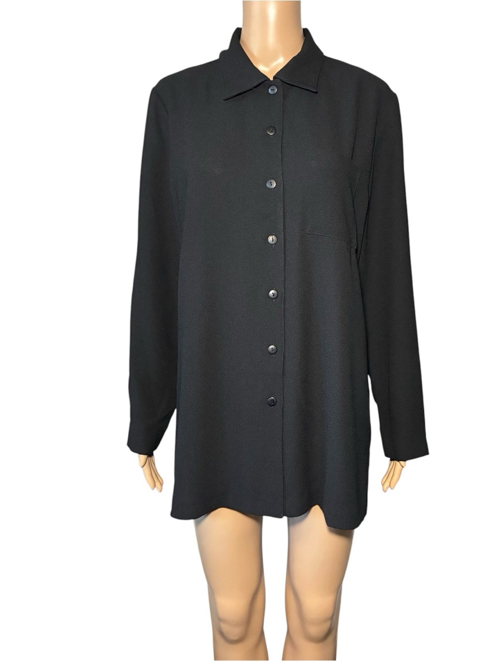 NY & Co Women's Blouse Size M Black Button Front Long Sleeve 100% Polyester